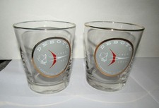 COLLECTIBLE VTG NEW PLYMOUTH DESOTO BARWARE ON THE ROCKS GOLD RIMMED SET OF TWO picture