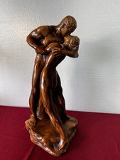 Hand Painted Ceramic Romantic Couple Figurine, Glossy Brown Finish 22 inch  picture
