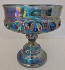 VTG Indiana Blue Carnival Glass Kings Crown Thumbprint Compote Candy Dish-5