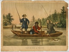 Catching a Trout 1854 Currier & Ives African American Lithograph AF Tate XL289 picture