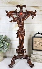 Faux Mahogany Wood Finish Large Jesus Christ Crucifix With Stand Statue 23