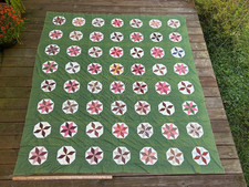 Antique Late 1800s Quilt TOP 88'' x 79'' 8 Pointed Star Green Brown and White picture