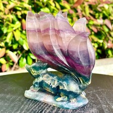 2.05LB Handmade natural fluorite carved nine tailed fox mineral specimen picture