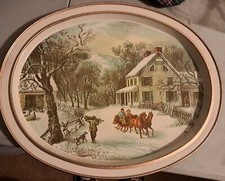 Vintage Currier And Ives The American Homestead Winter Serving Tray picture