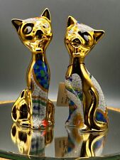 Vintage 24k gold plated two cats porcelain figurines Gual Art with Certificate picture