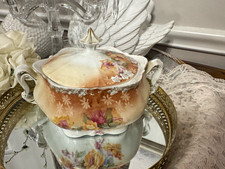 Antique RS Prussia Style Floral Covered Sugar Bowl Hand Painted Rose Tureen picture