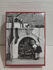 Vintage Galison Christmas Cards Box Set  20p Boy Looking For Santa Fireplace NEW picture