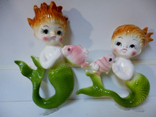 VINTAGE 1950'S NORCREST NAPCO PAIR OF MERMAID WALL PLAQUE LEFT picture
