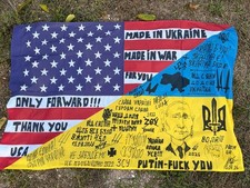 The Ukrainian flag with veterans' signatures. Glory to Ukraine.🇺🇦 picture