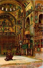 St Mark's Basilica Venice Italy Interior Lithograph Antique Postcard picture
