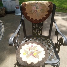Vintage Antique Hand Hooked Floral Rug Chair Pads Covers Lot Of 2 Cottagecore  picture