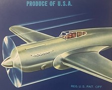 Vintage 1960s Pursuit Crate Label ✈️ Exeter CA Fighter Plane Blue Anchor picture
