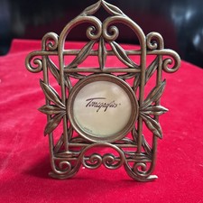 Vintage 1996 Terragraphics Picture Frame Brass Art Deco Holds 2” Round Photo picture
