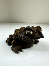 VTG Cryptomeria Frog Statue Japanese Carved Wood Toad Figurine Home Decor Art picture