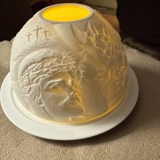 Breathtaking 3D Design Jesus Christ 2 Piece Ceramic Candle Holder W/Candle picture