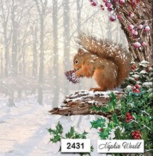 (2431) TWO Paper LUNCHEON Decoupage Art Craft Napkins - SQUIRREL FOREST WINTER picture