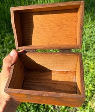 Vintage Rectangular Wooden Brown Trinket Keepsake Storage Box with Hinged Lid picture