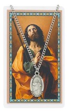St James Pewter Medal with 24in Chain and Laminated Holy Card Set picture