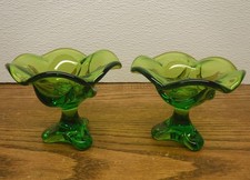 Vintage pr 1960's Viking Glass Green Candlestick Holders 4