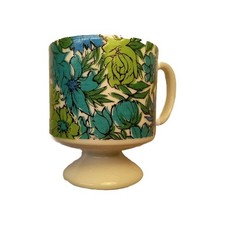 Vintage 1968 Howard Holt Flower Pedestal Foot Coffee Mug 7569 Japan Teal Floral  picture