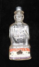 Vtg Abraham Lincoln Glass Bank Bottle Figural Syrup 1950s Lincoln Foods Cap picture