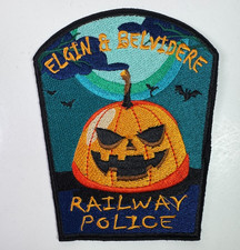 Elgin & Belvidere Railway Police Halloween Pumpkin Railroad Novelty Patch Y2 picture