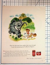 Vintage Folger's Coffee Ad Elephant Cartoon Mountain-Grown picture