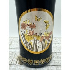 Vintage Japanese Chokin Black Vase with Floral and Butterfly Design, Gold Trim picture