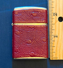 Vintage Clix Pocket Lighter Austria - Burgundy Faux Ostrich Wrap picture