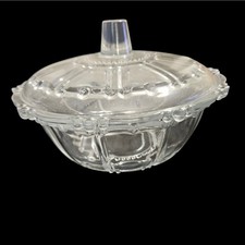 Vintage Clear Pressed Glass Covered Candy Dish Beaded Pattern Lid picture