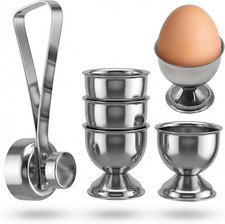 Egg Cracker Topper Set,4 Stainless Steel Egg Cups and 1 Egg Topper picture