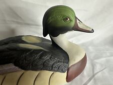 Vintage Hand Painted Ceramic Duck Figurine Bisque Mallard Statue 10”  picture
