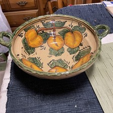 Vtg Hand-Painted Mexican Talavera Majolica-Style & Folk Art Pottery Serving Bowl picture