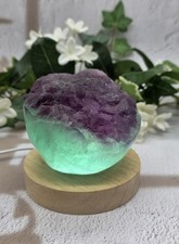 Natural Fluorite Cupcake Polished Freeform Purple Aqua Crystal w/ Light Stand  picture