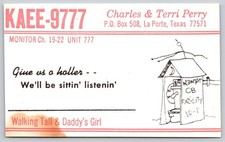 Vintage KAE9-9777 Charles & Terri Perry CB Radio QSL Postcard La Porte TX F392 picture