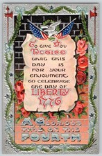 1907-10's A GLORIOUS TIME on the FOURTH 4th of JULY EMBOSSED PATRIOTIC POSTCARD picture