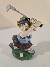 Vintage Lady Golfer Maroon & Blue  DAVID FRYKMAN FIGURINE 7 1/2