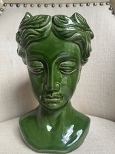 Beautiful Green Hand Painted High Gloss Ceramic Greek Goddess Head Vase. QUALITY picture