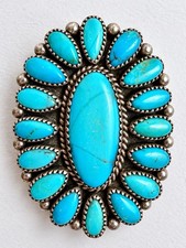Estate Sterling Large Oval Turquoise Cluster Satellite Brooch Pin 15.8 gram picture