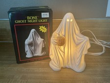 VTG 7.5”  Bone Ghost Pumpkin Ceramic Night Light HALLOWEEN Decor W/ Box picture