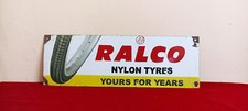 Vintage Old Advt Tin Enamel Porcelain Sign Board Ralco Nylon Tyres Automobile E4 picture