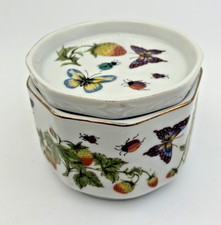 Vintage Lenwile Ardalt Hand Painted Lidded Dish Strawberries & Butterflies 2
