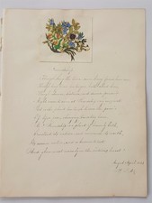 1843 antique INTRICATE victorian DIE CUT FLORAL ART &HANDWRITTEN FRIENDSHIP POEM picture