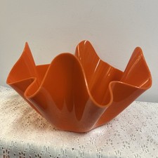 Vintage Orange Lucite Acrylic Handkerchief Ruffle Bowl MCM Taiwan Art 1960 Retro picture