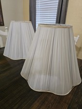 Vintage Large Pair of White Scalloped Trim Lamp Shades   picture