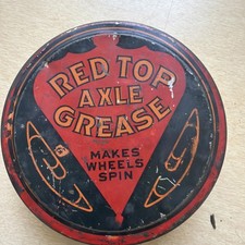 Vintage Red Top Axle Grease Metal Gas And Oil Advertising Can picture