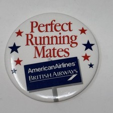 Vtg American Airlines British Airways “Perfect Running Mates” Pinback Button Pin picture