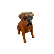 Vintage Boxer Dog Figurine Realistic Fawn Seated Canine Statue 5 Inch picture