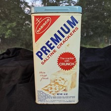 1969 Nabisco Premium Saltine Crackers Tin 14 Oz Vintage Metal Canister picture