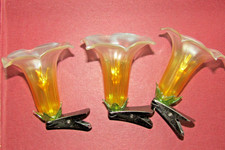 Lot 3 Modern Blown Art Glass Clip On TULIP Panoramic FLOWER Christmas Ornaments picture